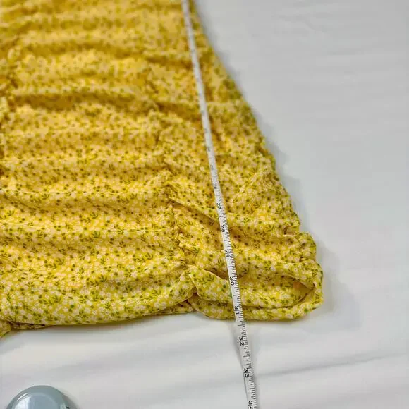 All In Favor Sasha Ruched Mini Dress Women's XS Yellow Puff Sleeve Coquette - Picture 10 of 15